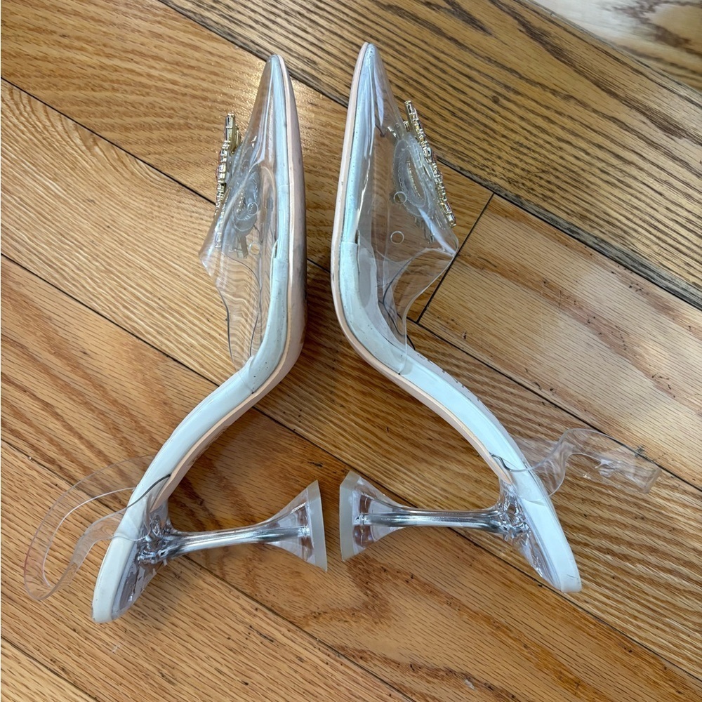 Transparent Point Toe Slingback Pump with Rhinestone Embellishment - Picture 13 of 16